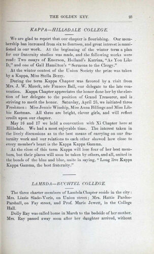 The Chapters: Kappa - Hillsdale College, June 1885 (image)